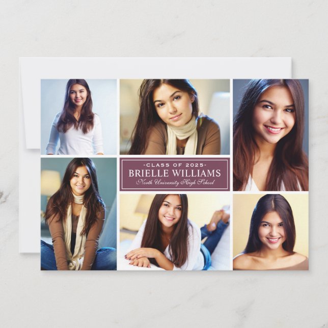 Invitation Elégant Burgundy Photo Collage Party Graduation (Devant)