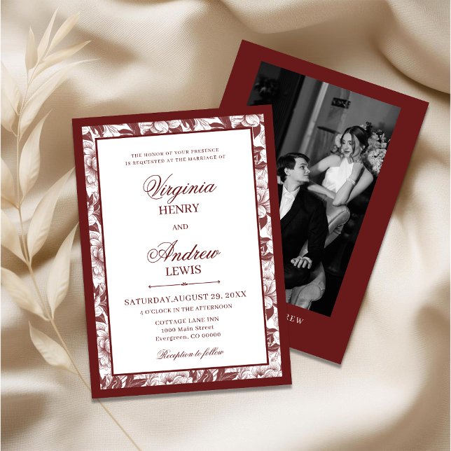 Invitation Elegant Burgundy Photo Luxury Old Money Wedding (Créateur téléchargé)