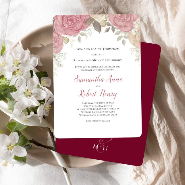 Invitation Elegant Burgundy Wedding Floral Custom (Burgundy Floral Wedding Invitations.)