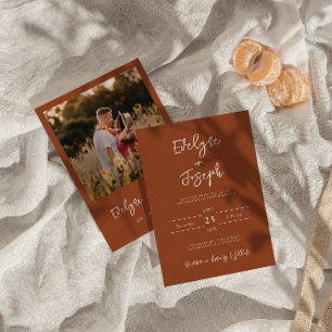 Invitation Élégant Burnt Orange Photo Boho Mariage moderne