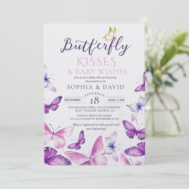 Invitation Elegant Butterfly Baby Girl Baby Shower  (Debout devant)