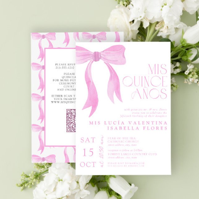 Invitation Elégant cabot rose Mis Quince Años QR Quinceañera (Créateur téléchargé)
