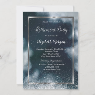 Invitation Elégant cadre Argent Confetti Night Sky Retraite