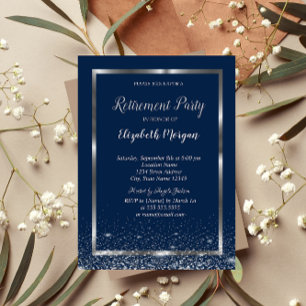 Invitation Elégant cadre Argent Marine Confetti retrait