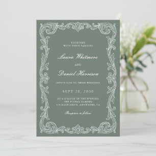 Invitation Élégant Cadre Baroque Vintage Vert Sauge Mariage