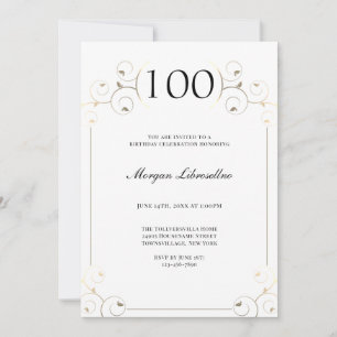 Invitation Elégant cadre Blanc Or 100e anniversaire