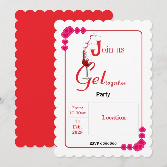 Invitation Elégant cadre cardiaque La Saint Valentin (Devant / Derrière)