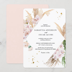 Invitation Elégant cadre de beauté Orchidées & Pampas