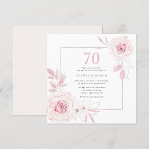 Invitation Elégant cadre de couronne florale de Blush 70e ann