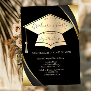 Invitation Elégant cadre de la couche d'or noir Graduation no
