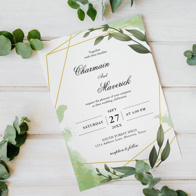 Invitation Elégant cadre de verdure Geo Frame Eucalyptus Mari (Créateur téléchargé)