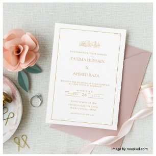 Invitation Élégant Cadre en Or Écriture Formel Mariage Musulm