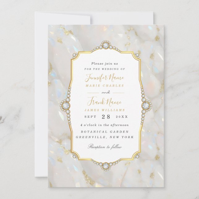 Invitation Elégant cadre en or Pastel Opal Gemstone (Devant)
