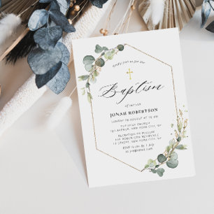Invitation Elégant cadre eucalyptus baptême