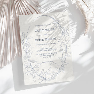 Invitation Elégant cadre Floral Bleu Vintage   Mariage lin