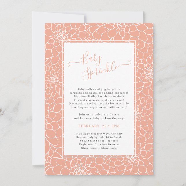 Invitation Élégant cadre floral Blush Baby Sprinky (Devant)