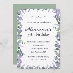 Invitation Elégant cadre floral de lavande 37e anniversaire