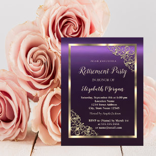 Invitation Elégant cadre Floral Or Purple Retraite