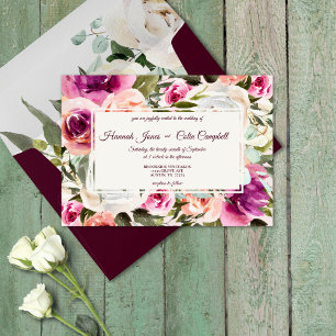 Invitation Elégant Cadre Floral Rose Blush Purple Peach Blanc
