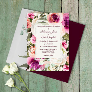 Invitation Elégant Cadre Floral Rose Blush Purple Peach Blanc