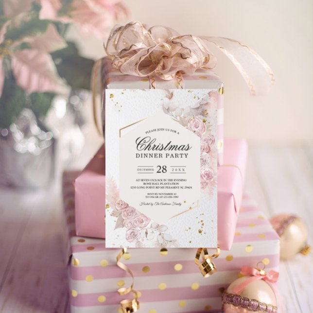 Invitation Elégant cadre floral rose pastel Fancy (Créateur téléchargé)