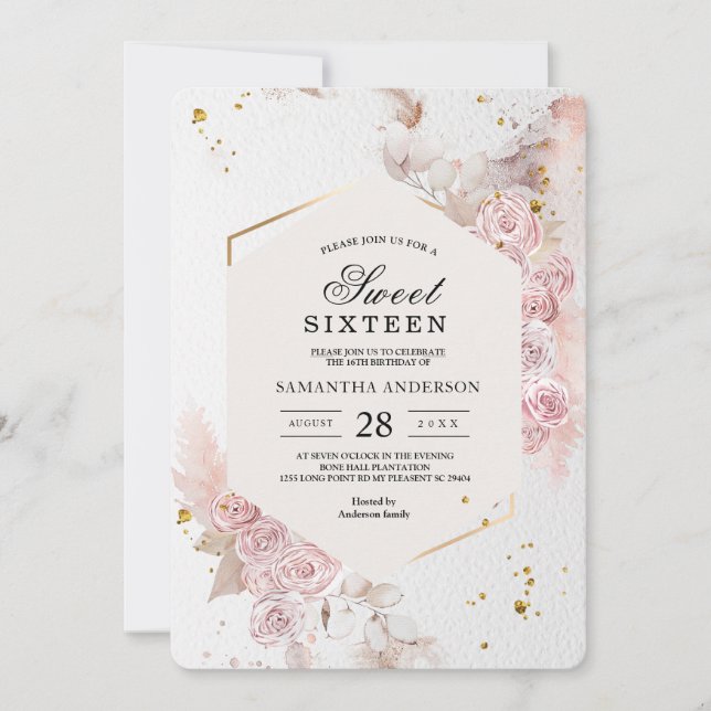 Invitation Elégant cadre floral rose pastel Fancy (Devant)