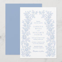 Élégant Cadre Floral Vintage Bleu Poussiéreux Mari