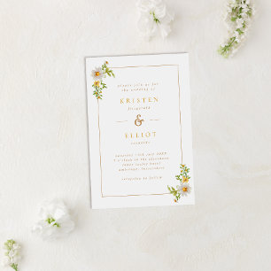 Invitation Elégant cadre marguerrier Jaune et Mariage blanc