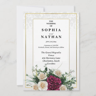 Invitation Élégant cadre or classique Mariage floral
