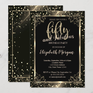 Invitation Elégant cadre Or, Dots 50e anniversaire fête