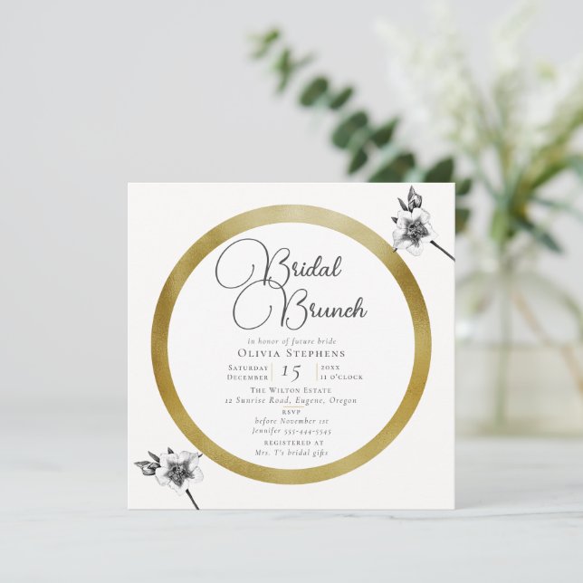 Invitation Elégant cadre or Rose Noël Mariée Brunch (Debout devant)