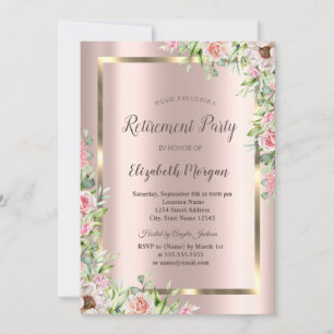 Invitation Elégant cadre or, Rose or Roses retraite