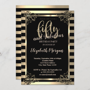Invitation Elégant cadre or, Stripes 50e anniversaire fête