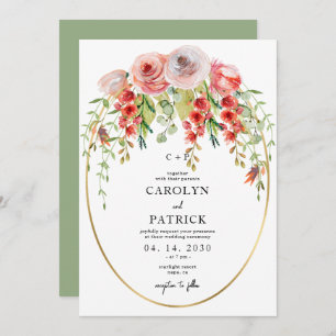 Invitation Elégant cadre ovale or Jardin Mariage floral