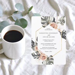 Invitation Elégant cadre Rose et orchidée aquarelle