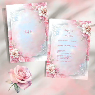 Invitation Elégant cadre rose floral douce Pastel mariage lum