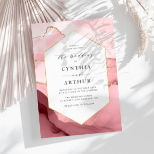 Invitation élégant cadre rose vif et or agneau mariage