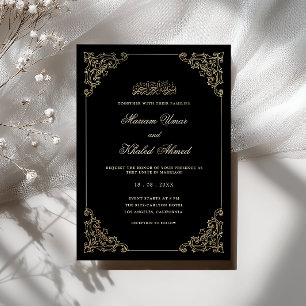 Invitation Élégant cadre victorien en or mariage musulman noi