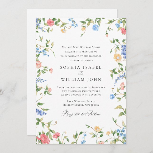 Invitation Elégant cadre Vintage Orné Mariage bohème (Devant / Derrière)