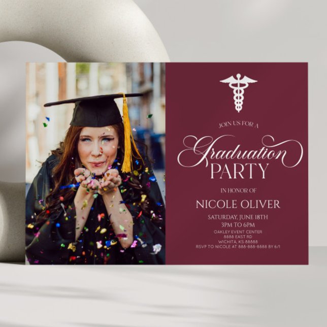 Invitation Élégant Caduceus Médicale personnalisé Graduation  (Créateur téléchargé)