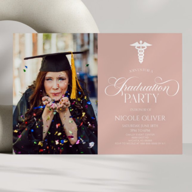 Invitation Élégant Caduceus Médicale personnalisé Graduation  (Créateur téléchargé)