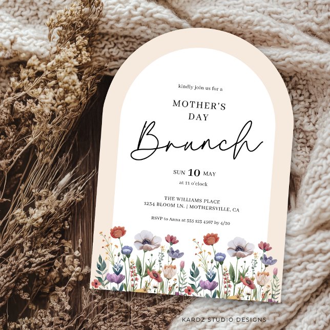 Invitation Élégant Calligraphie Aquarelle Brunch de Mariage a (An arched shape invitation is shown in 5x7 in. Choose size, paper, and corner style.)