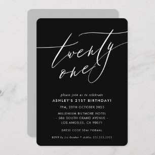 Invitation ELEGANT Calligraphie chic 21e anniversaire noir bl
