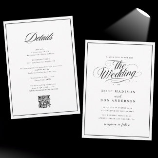 Invitation Élégant calligraphie mariage noir et blanc