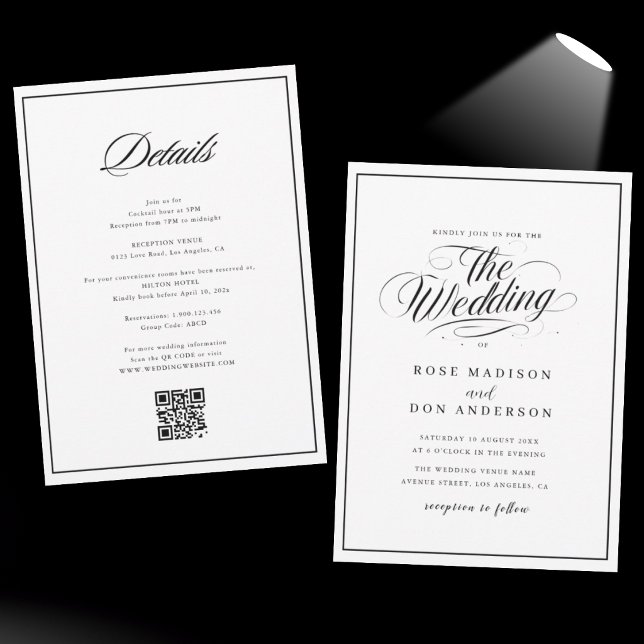 Invitation Élégant calligraphie mariage noir et blanc (Créateur téléchargé)
