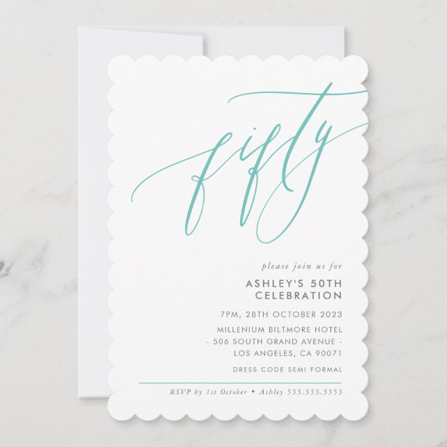 Invitation ELEGANT Calligraphie moderne 50ème menthe (Devant)