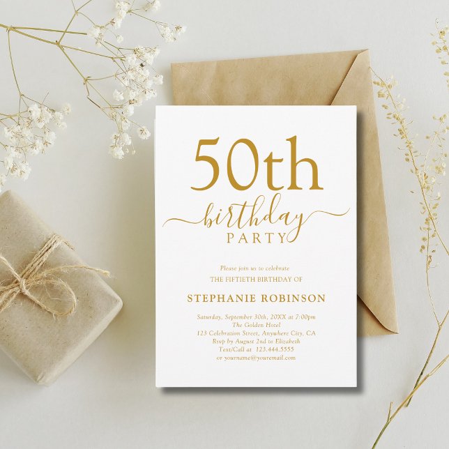 Invitation Élégant Calligraphie Moderne Or 50e Anniversaire (Créateur téléchargé)