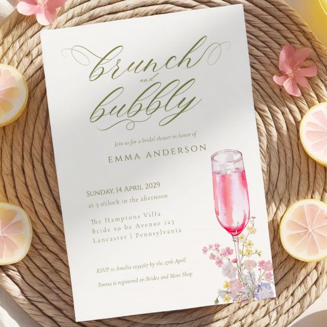 Invitation Elegant Calligraphy Brunch & Bubbly Bridal Shower (Créateur téléchargé)