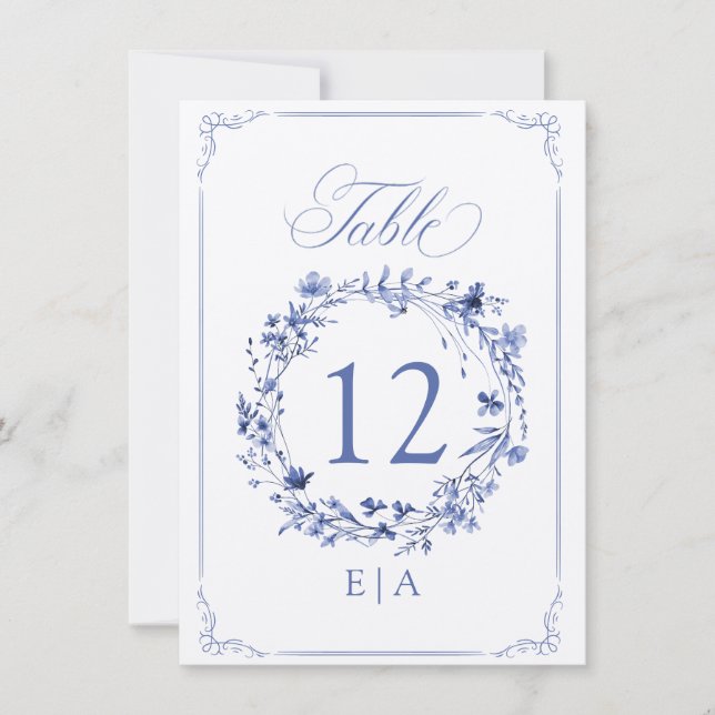 Invitation Elegant Calligraphy Floral Wreath Table Number (Devant)