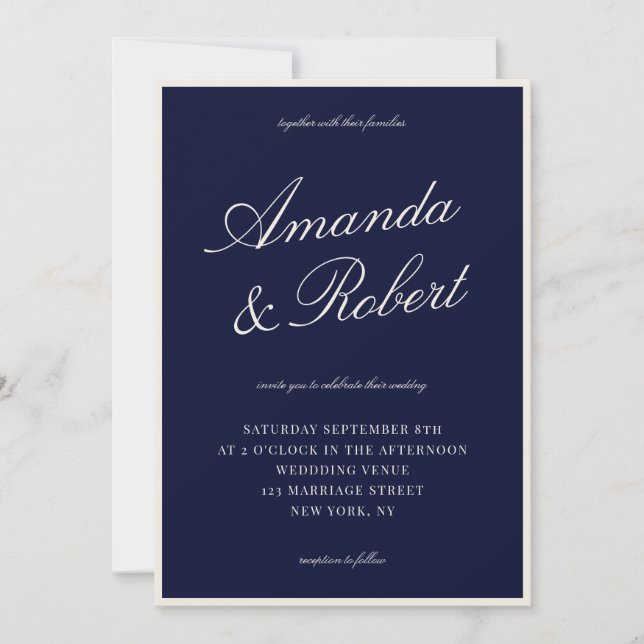 Invitation Elegant Calligraphy Navy Blue Old Money Wedding (Devant)